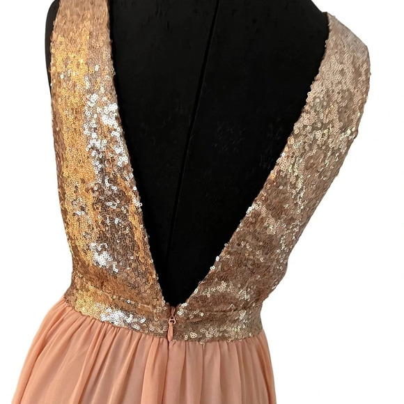 Lulu's Elegant Encounter Rose Gold Sequin Maxi Dress MEDIUM Style 401032 - Picture 8 of 15